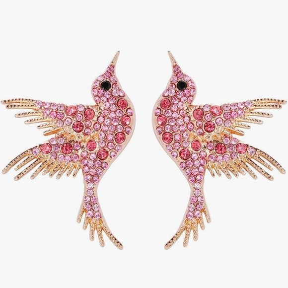 Multicolor Bird Rhinestone Earrings Gold Hummingbird CZ Pave Crystal Birds Posts - Picture 11 of 13